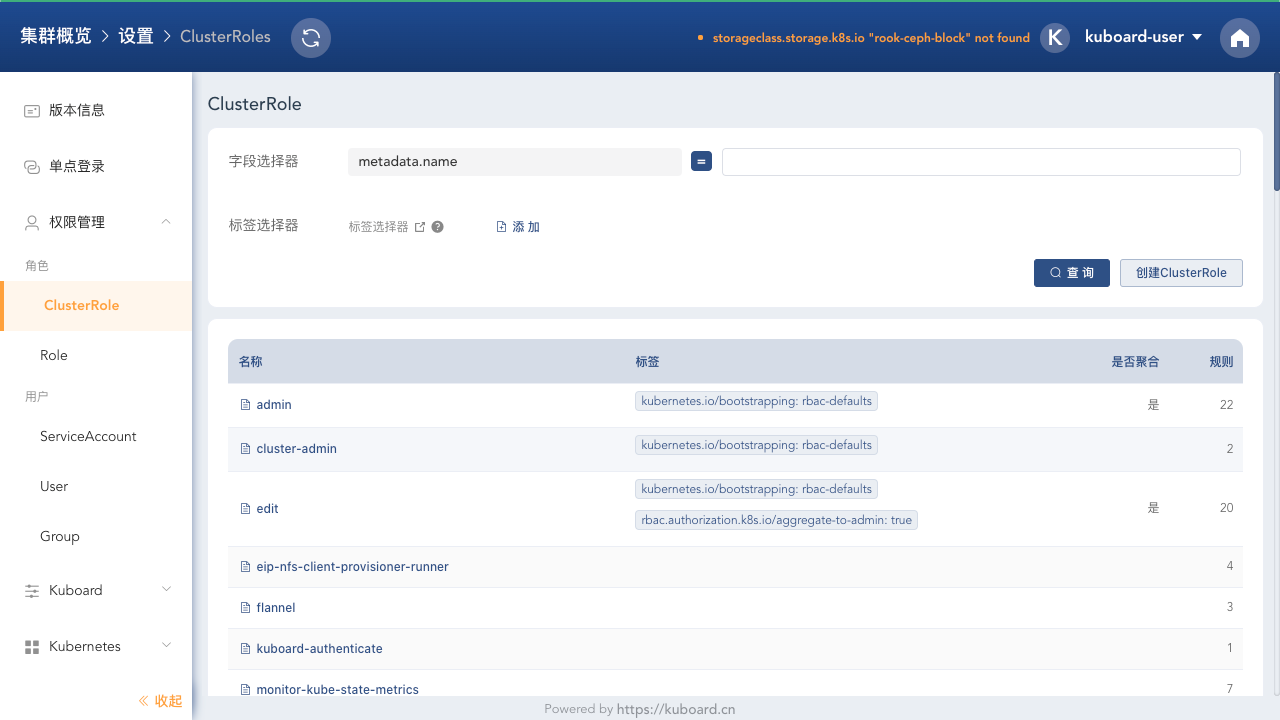 Kubernetes-ClusterRole列表